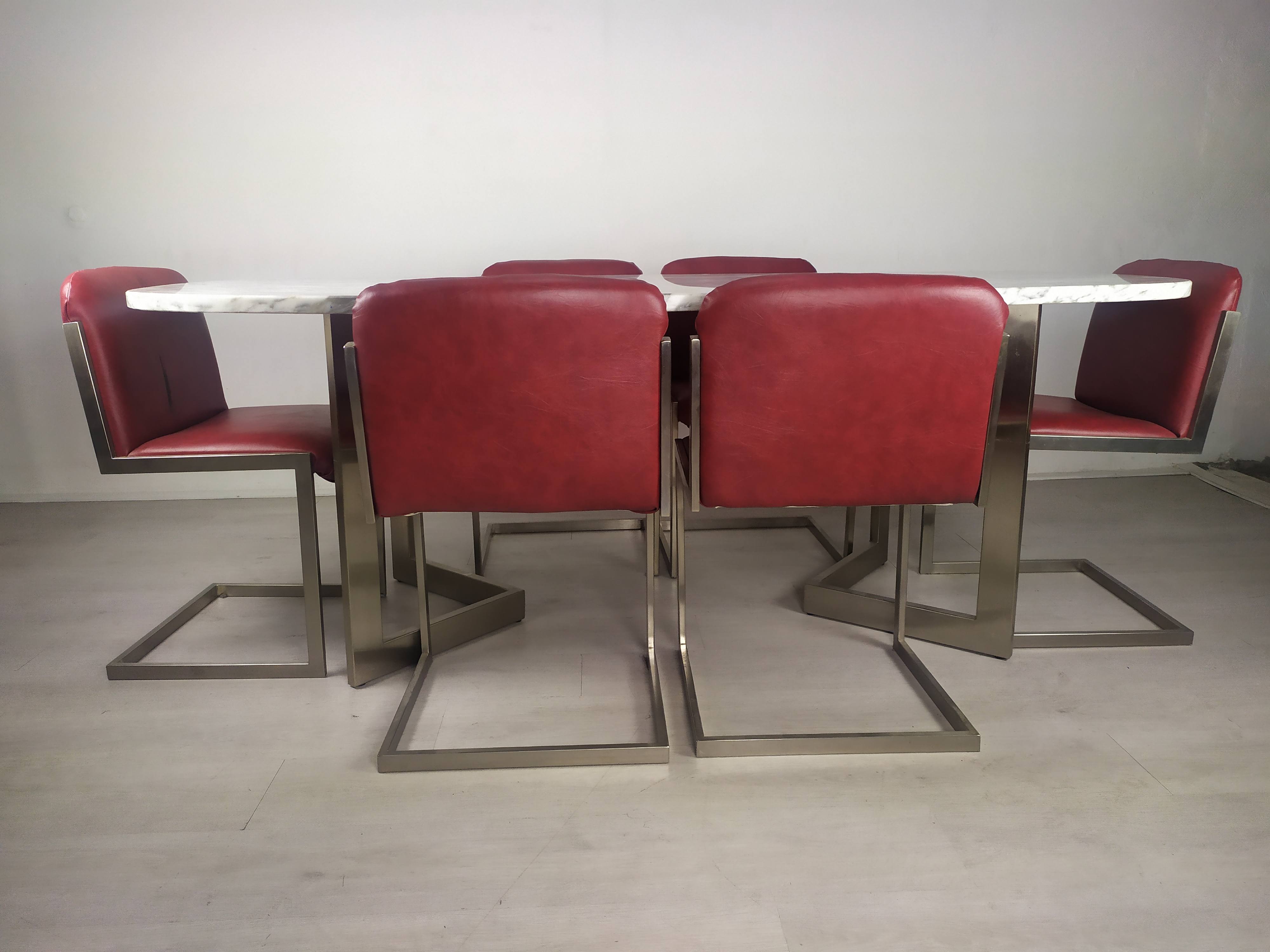 Table design marbre 6 chaises 1970