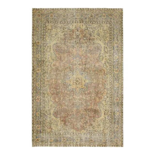 Tapis turc Oushak fait main en laine et coton orange des années 1970 203x312
