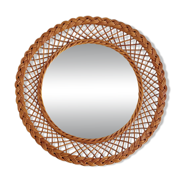 Miroir rond en osier rustique de Provence, moderne organique, fait à la main, France