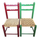 Vintage wooden and rope children's chair pair