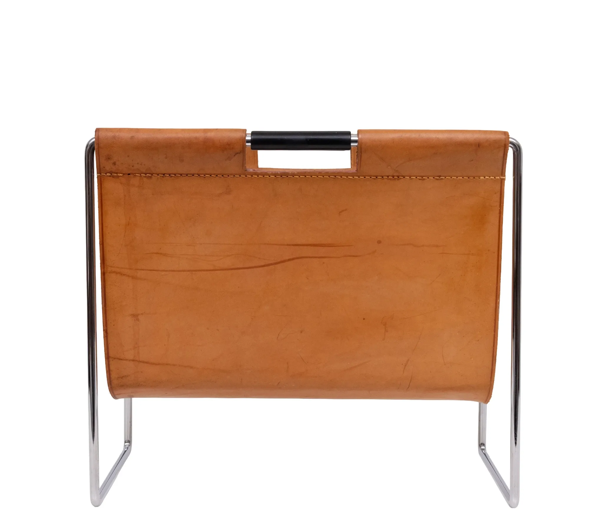 Brabantia Cognac color Leather Magazine holder 1960 Holland Status: Publish