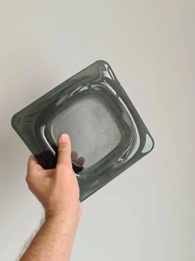 Smoked glass ashtray from the 70s - Square MCM catchall