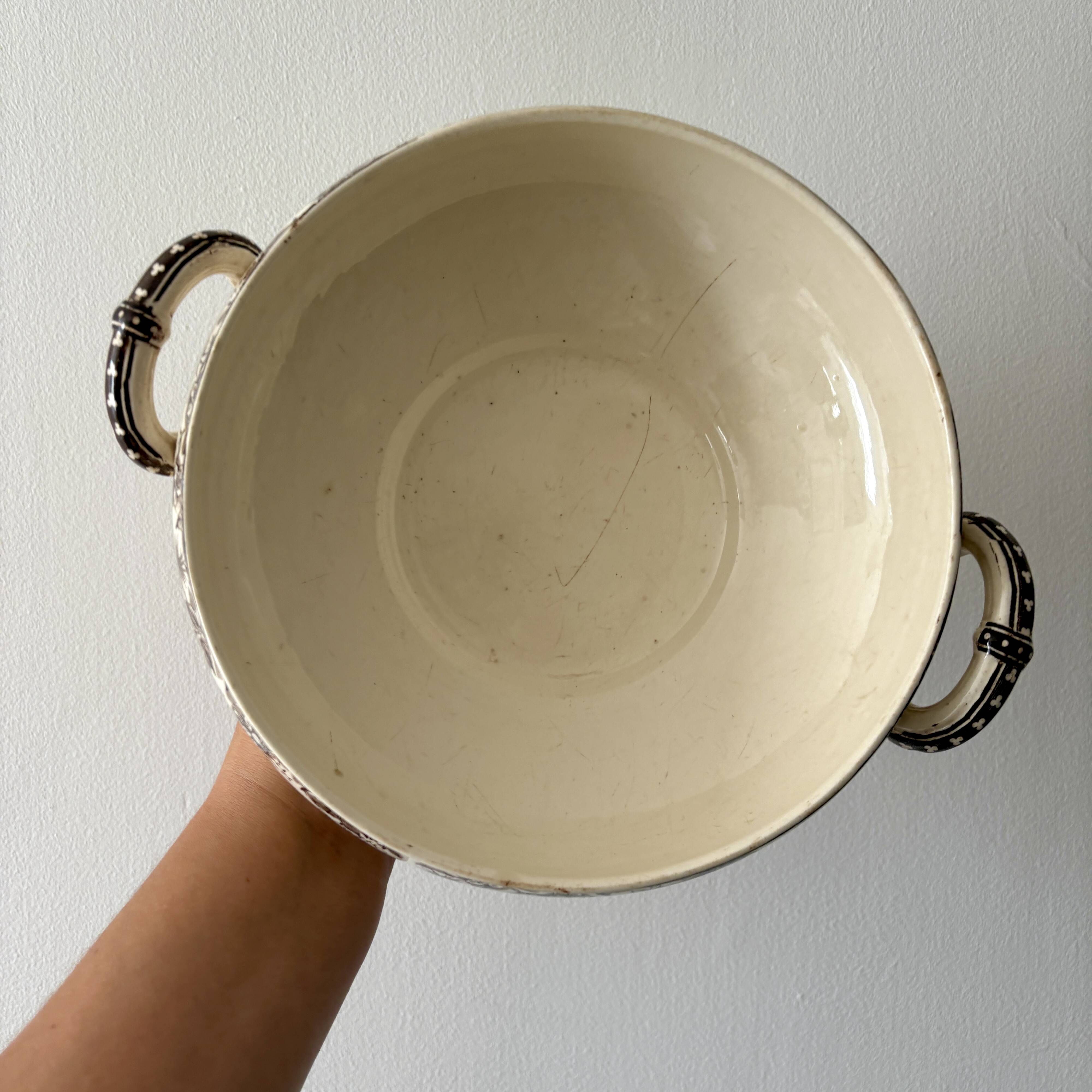 Antique ironstone soup tureen, Aplhand model from Sarreguemines