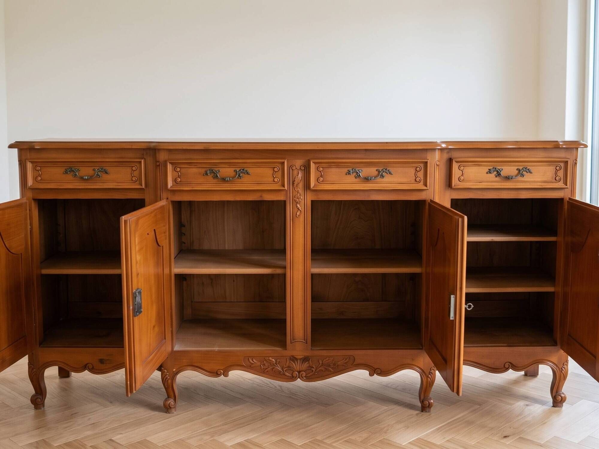 Large buffet in solid cherry wood, authentic style.
