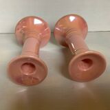 Pair of iridescent pearly pink candlesticks from the 70s