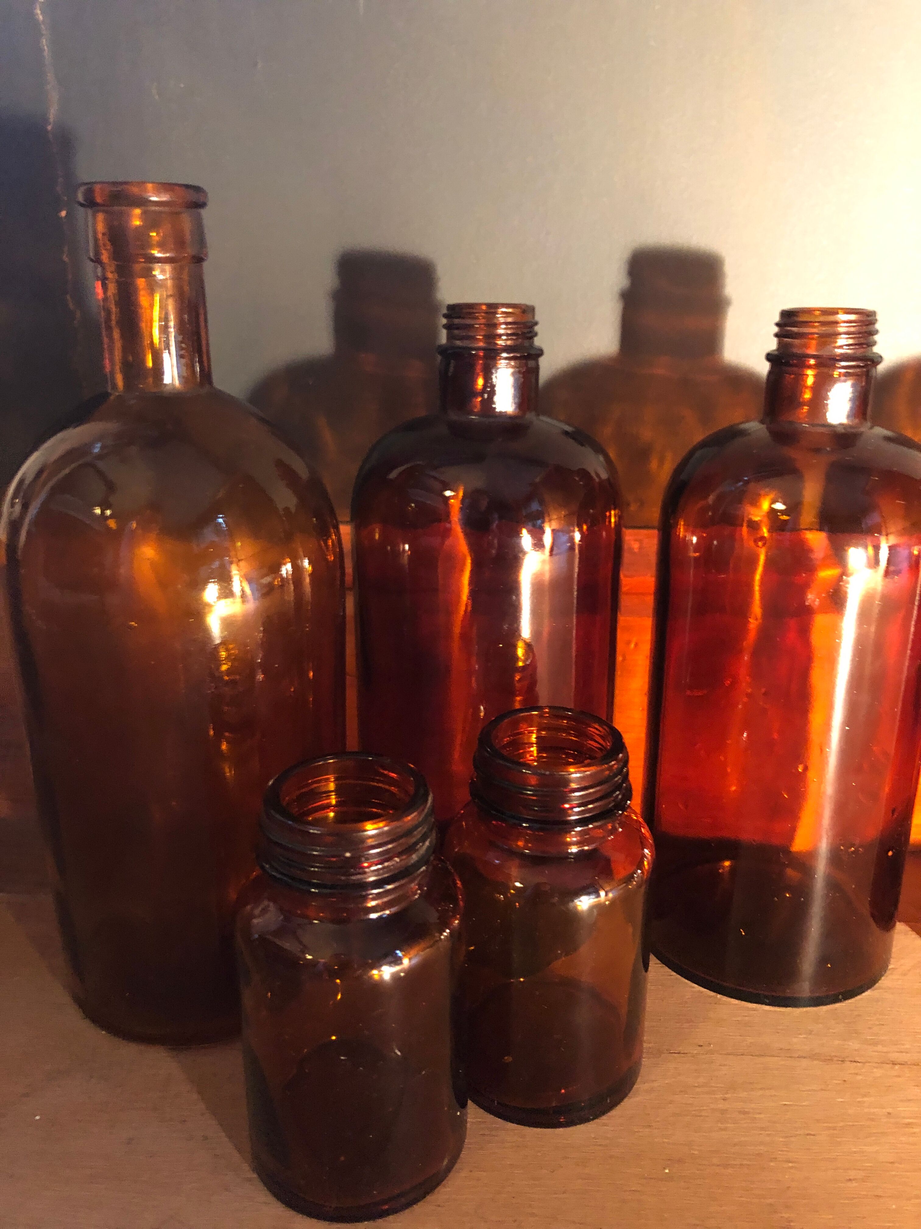 Lot of 2 amber apothecary vials