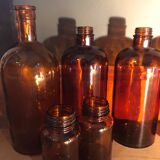Lot of 2 amber apothecary vials