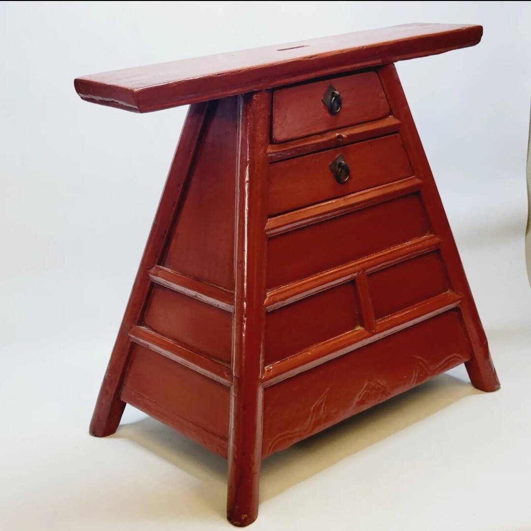 Old chinese barber hairdresser stool 19th xixth century in lacquered wood