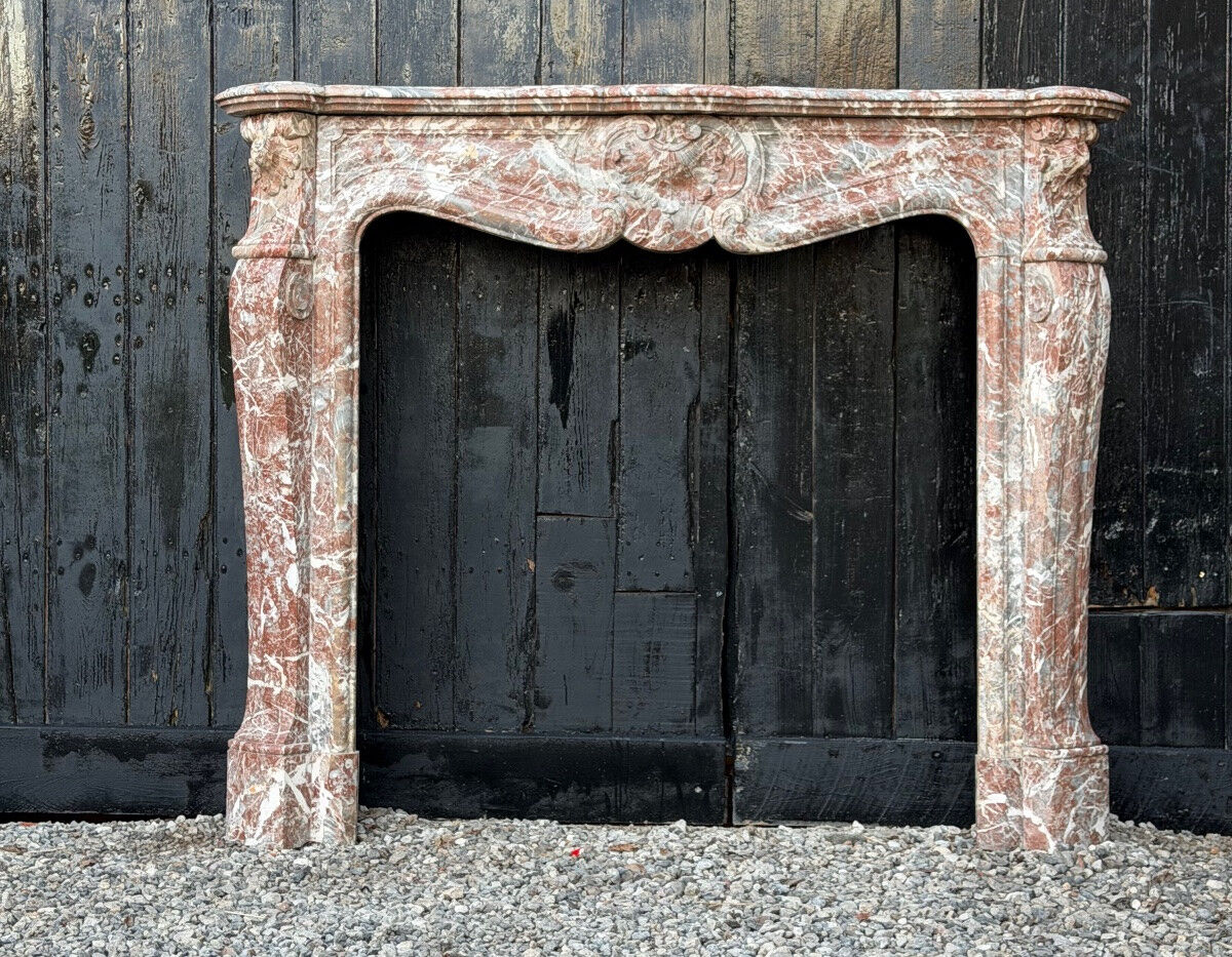 Louis XV style fireplace in grey Ardennes marble, circa 1880.