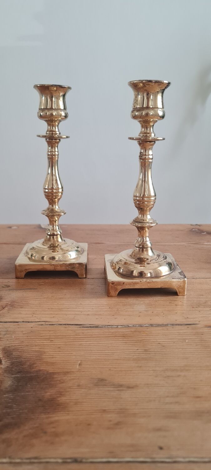 Pair of golden brass candle holders