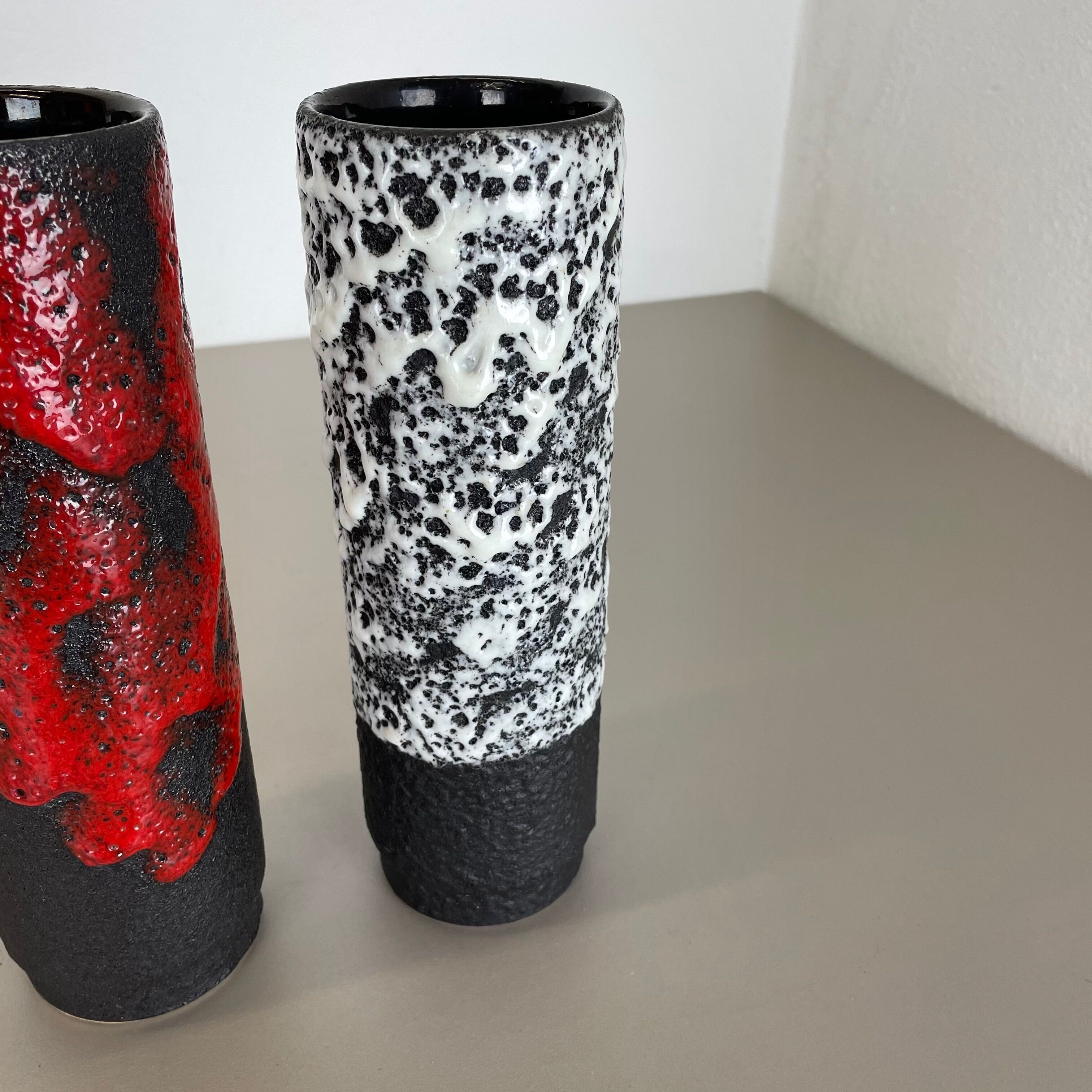 Set of Two Pottery Fat Lava Vases "Black-red-white" by Jopeko, Germany, 1970s