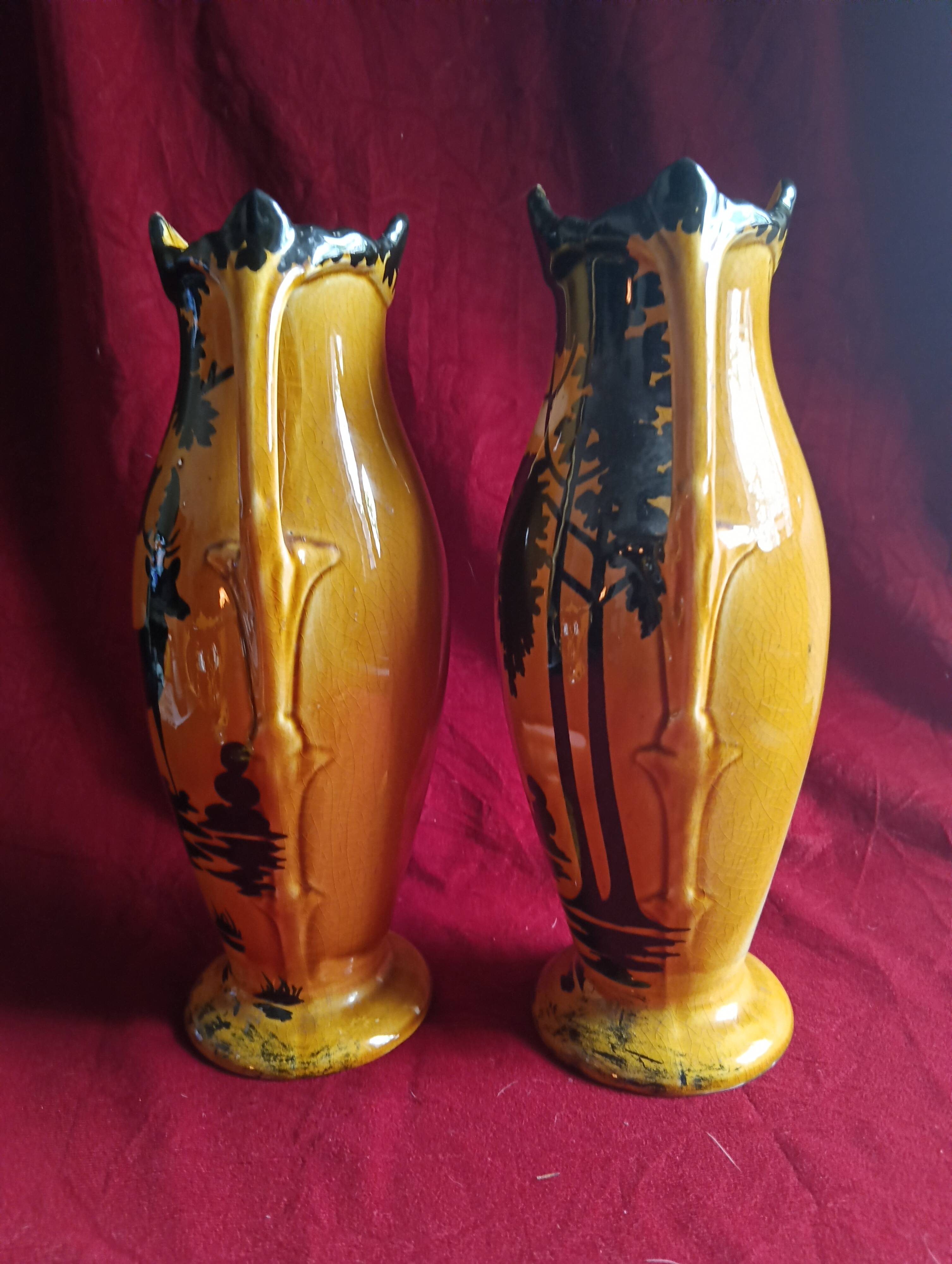 Art deco fireplace set in orchies faience (3 pieces)