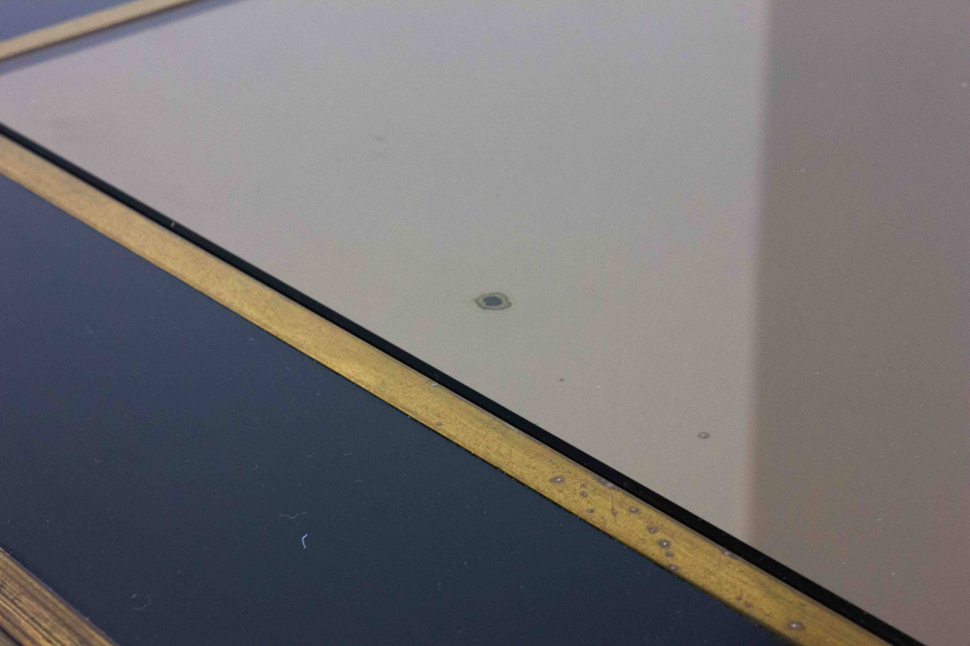 Regency black and brass mirror coffee table, Italy 1980s