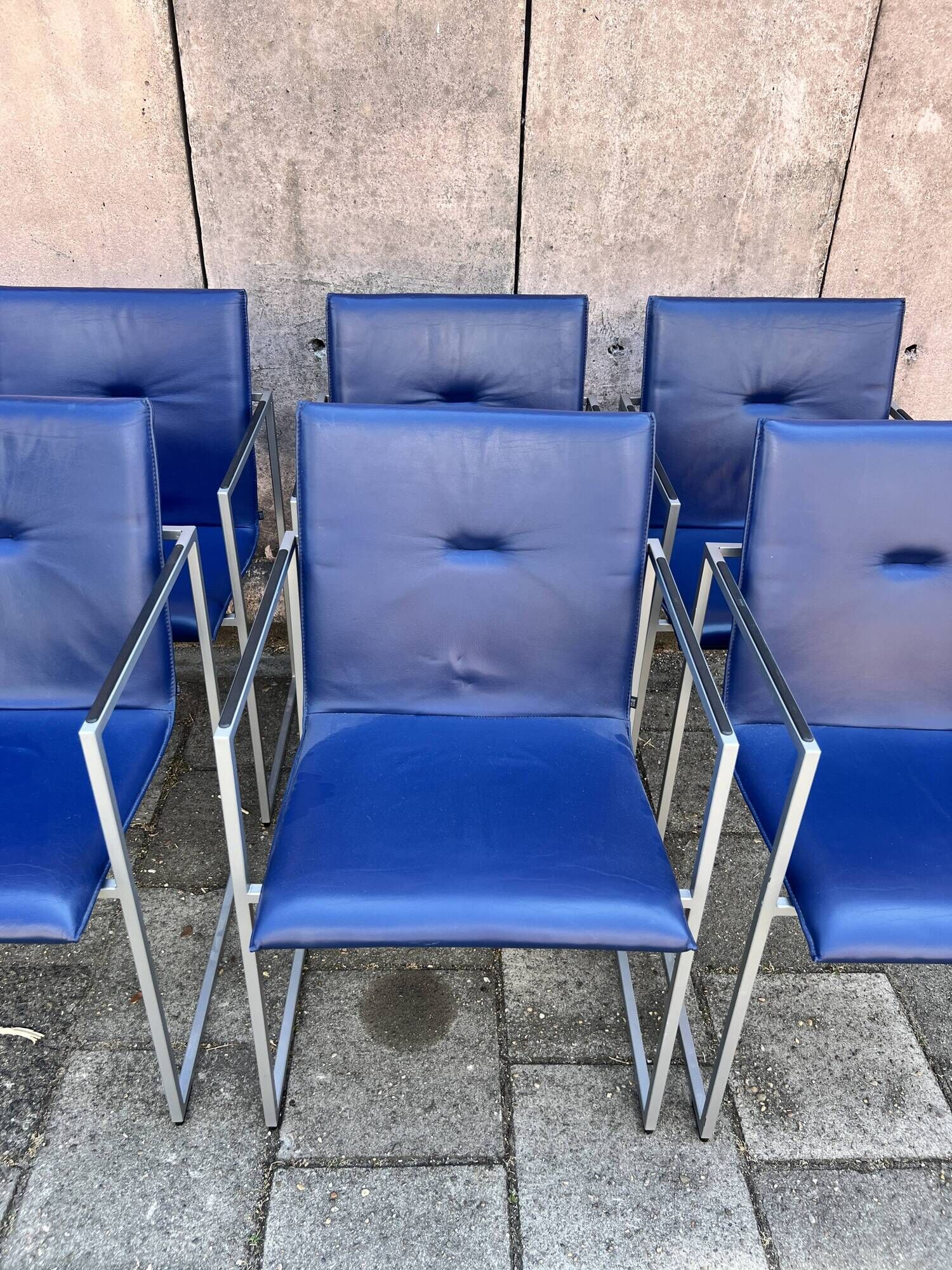 Four Arco Frame Dining Chairs / Blue Leather / Burkhard Vogther