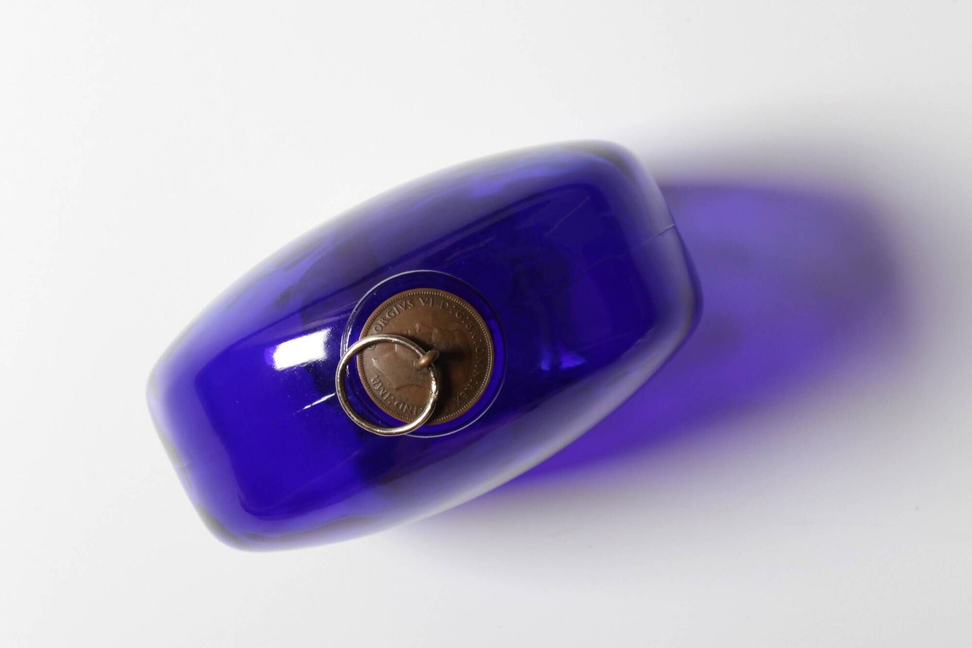 Mid-century Glass Bottle with Coin Cork / Ruda Glasbruk / Sweden / 1970s