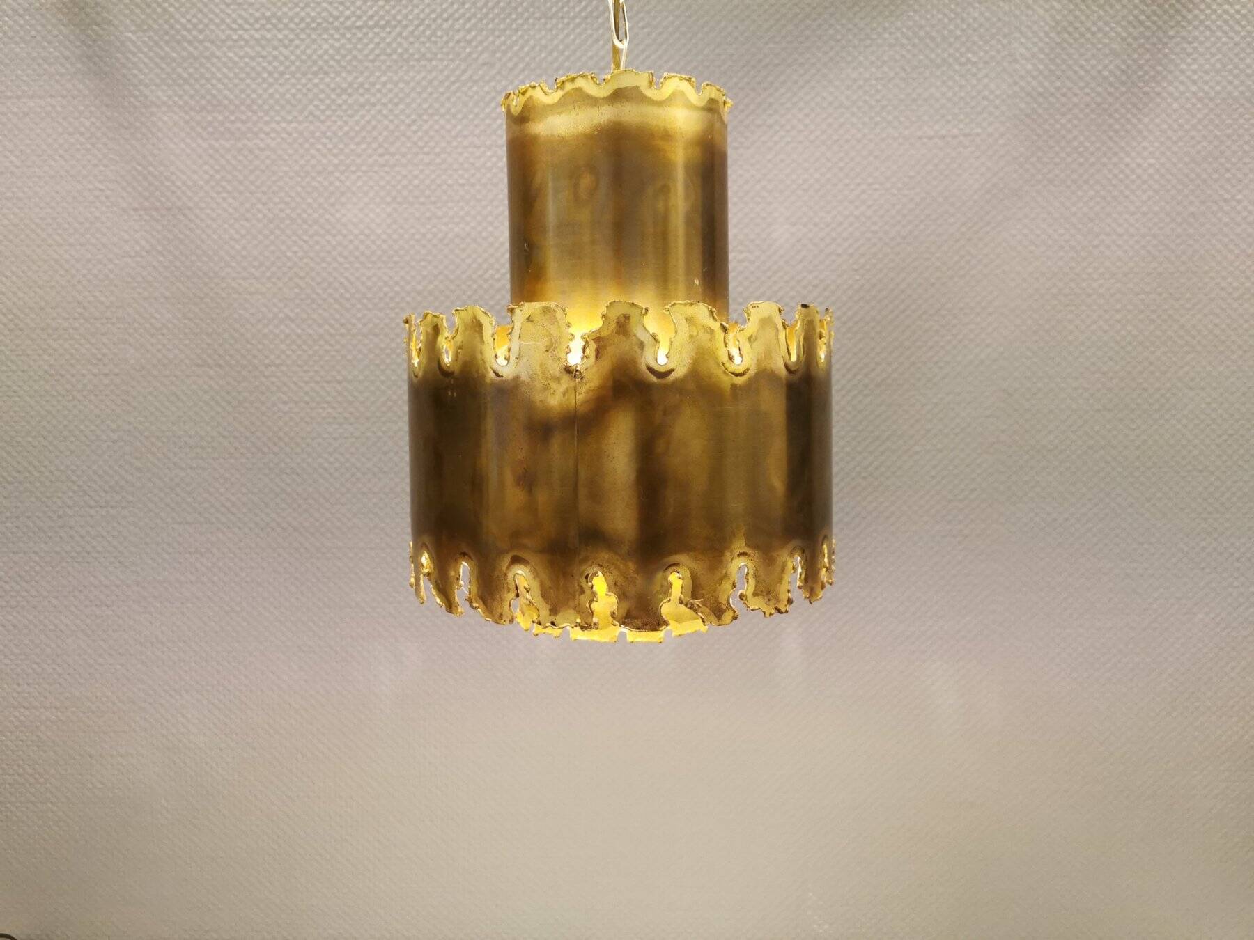 Brutalist brass hanging lamp, designed by Svend Aage Holm Sørensen Denmark