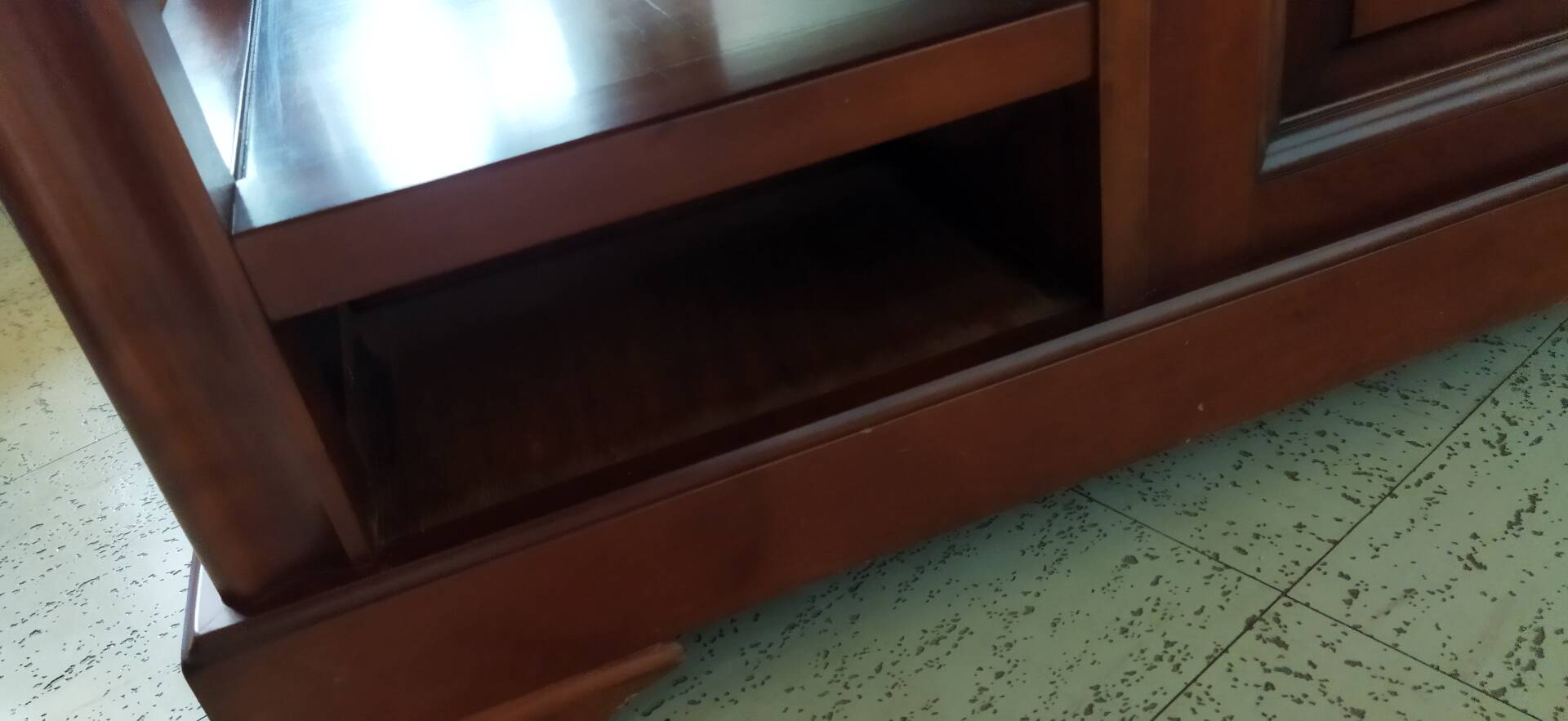 Louis Philippe style coffee table in cherry wood with large drawers.