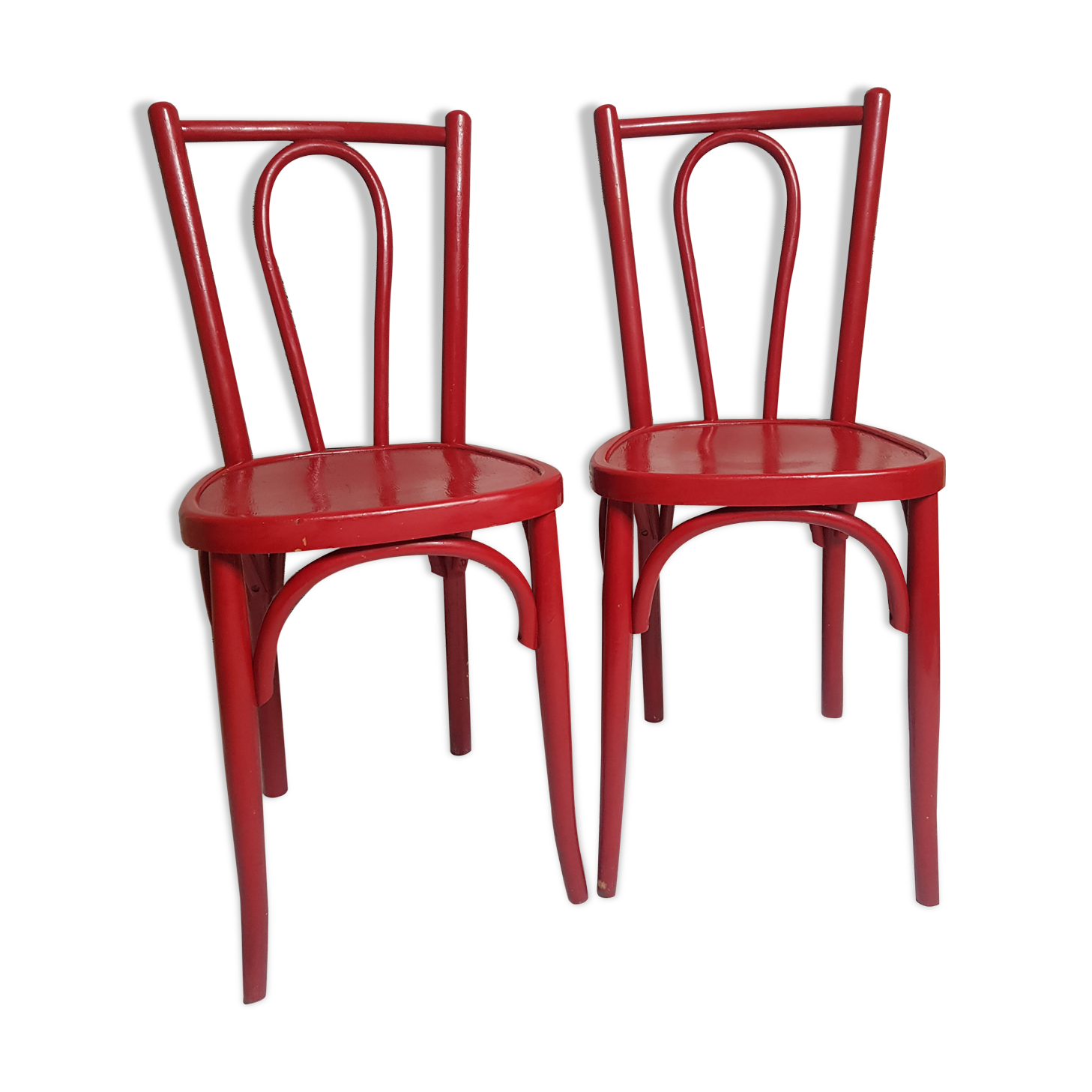 Pair of curved wooden Mahieu bistro chairs