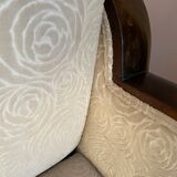 Art-deco convertible armchair in tinted beech and ivory-colored cotton velvet fabric