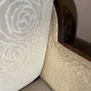 Art-deco convertible armchair in tinted beech and ivory-colored cotton velvet fabric