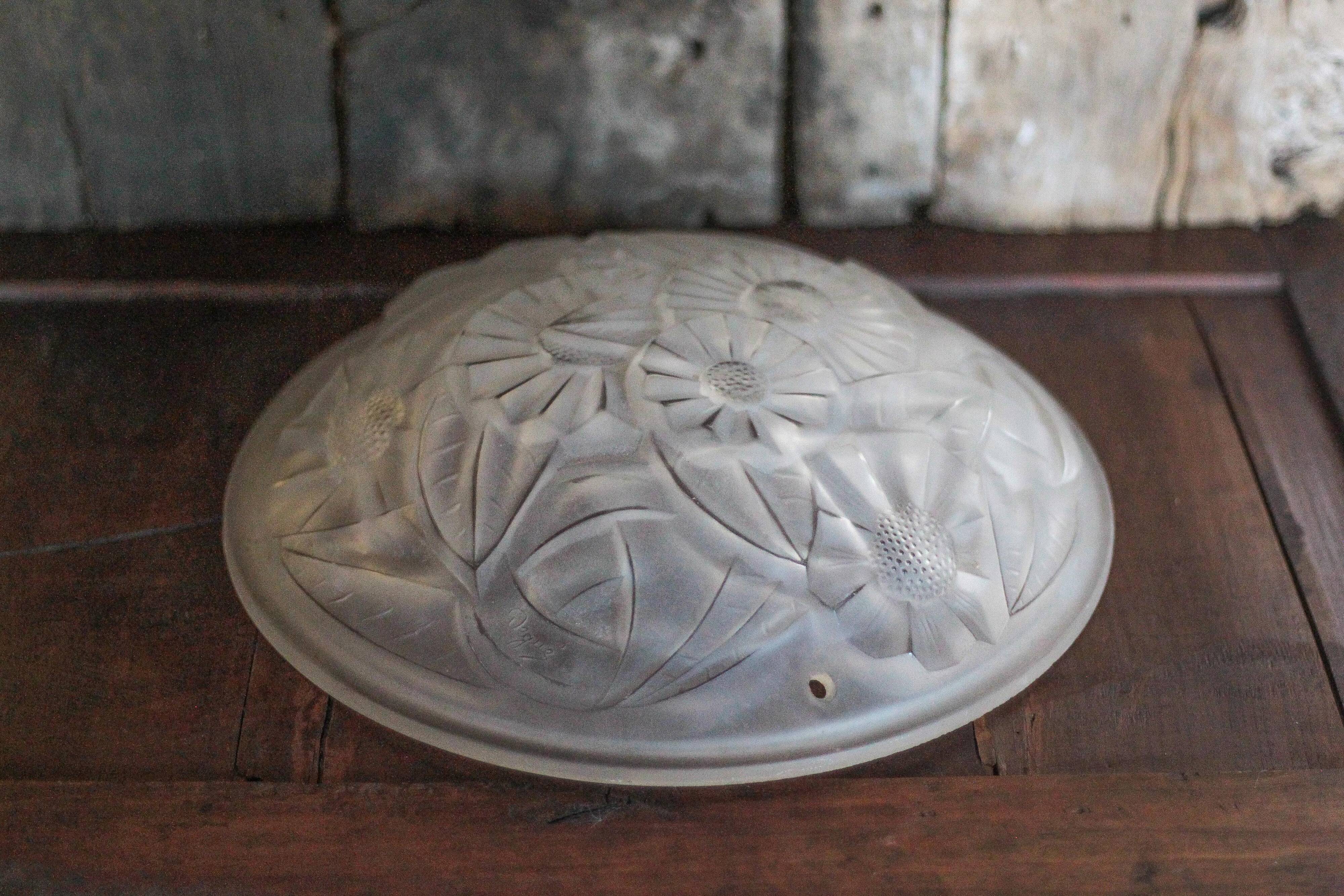 Vasque lustre art déco signée Degué vintage, vasque suspension fleurie