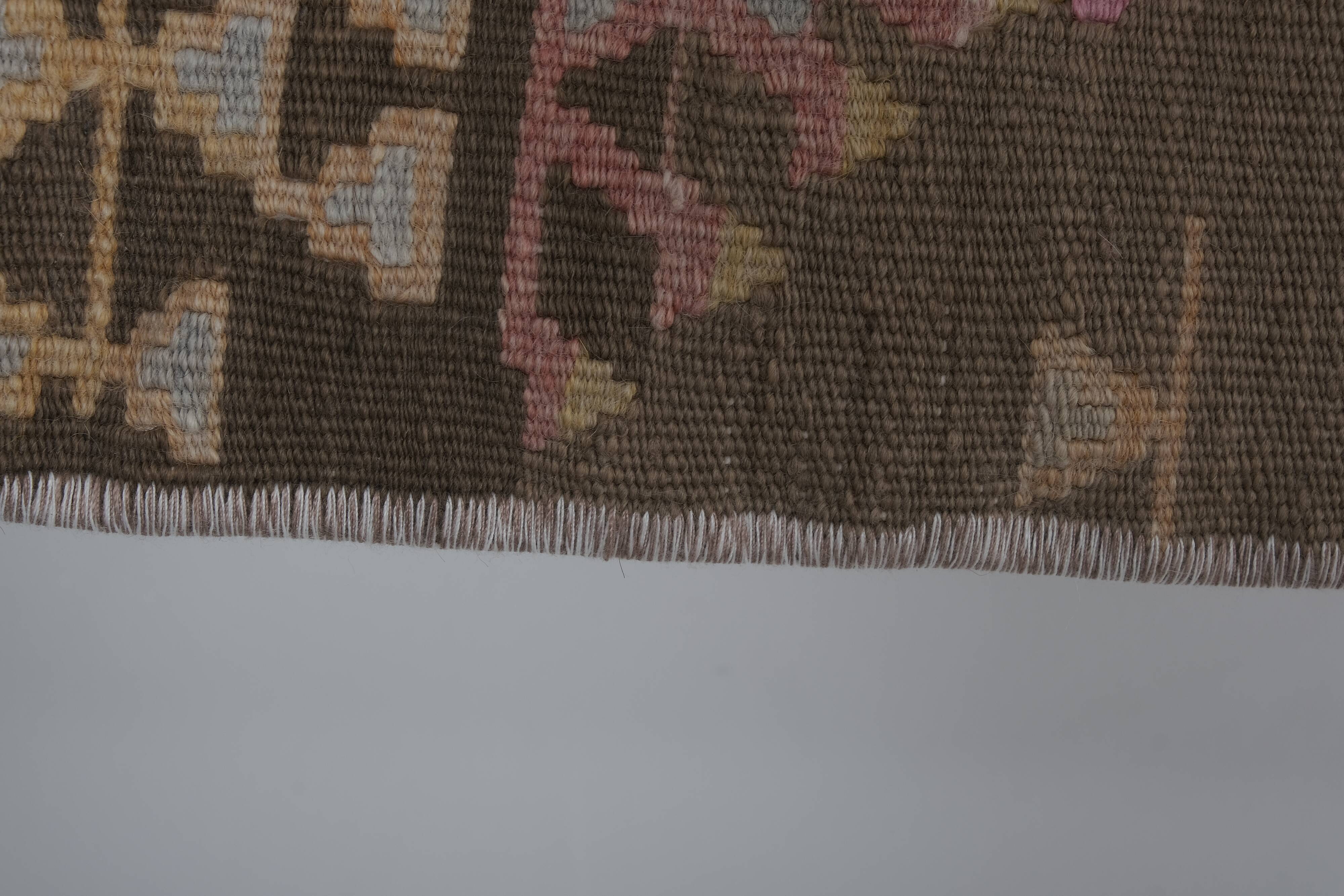 Handwoven Vintage Sivas Kilim Runner in Green Geometric Pattern 2'8'' x 12'6''