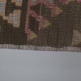 Handwoven Vintage Sivas Kilim Runner in Green Geometric Pattern 2'8'' x 12'6''