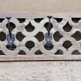 teak wall coat rack with 7 double cast iron hooks