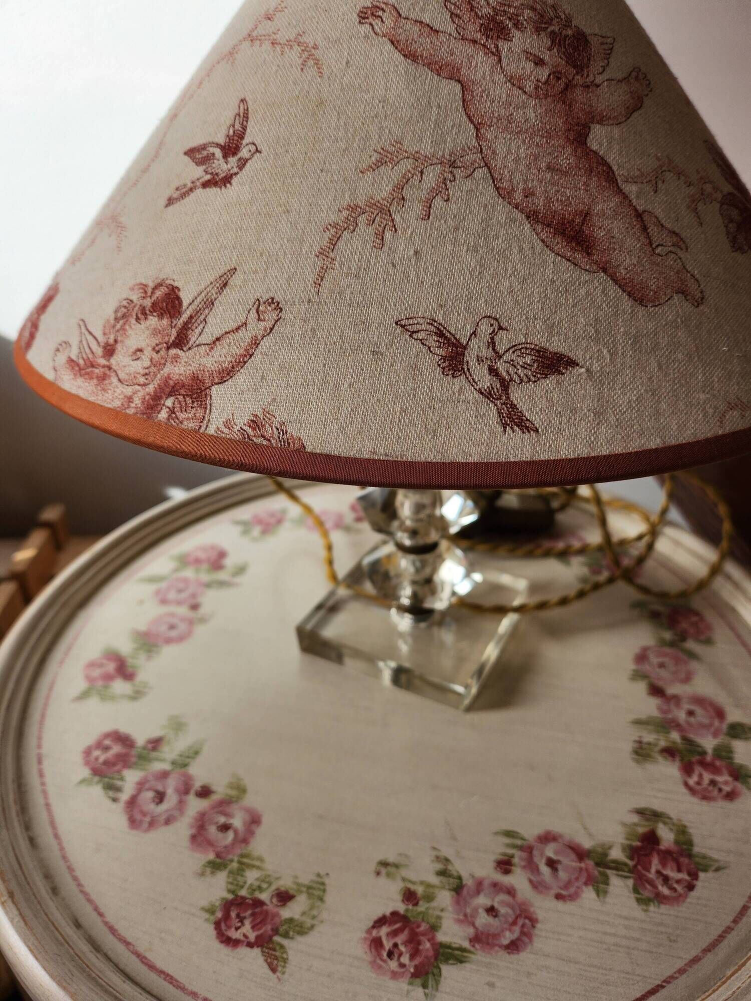 “Vintage” glass bedside lamp and its lampshade
