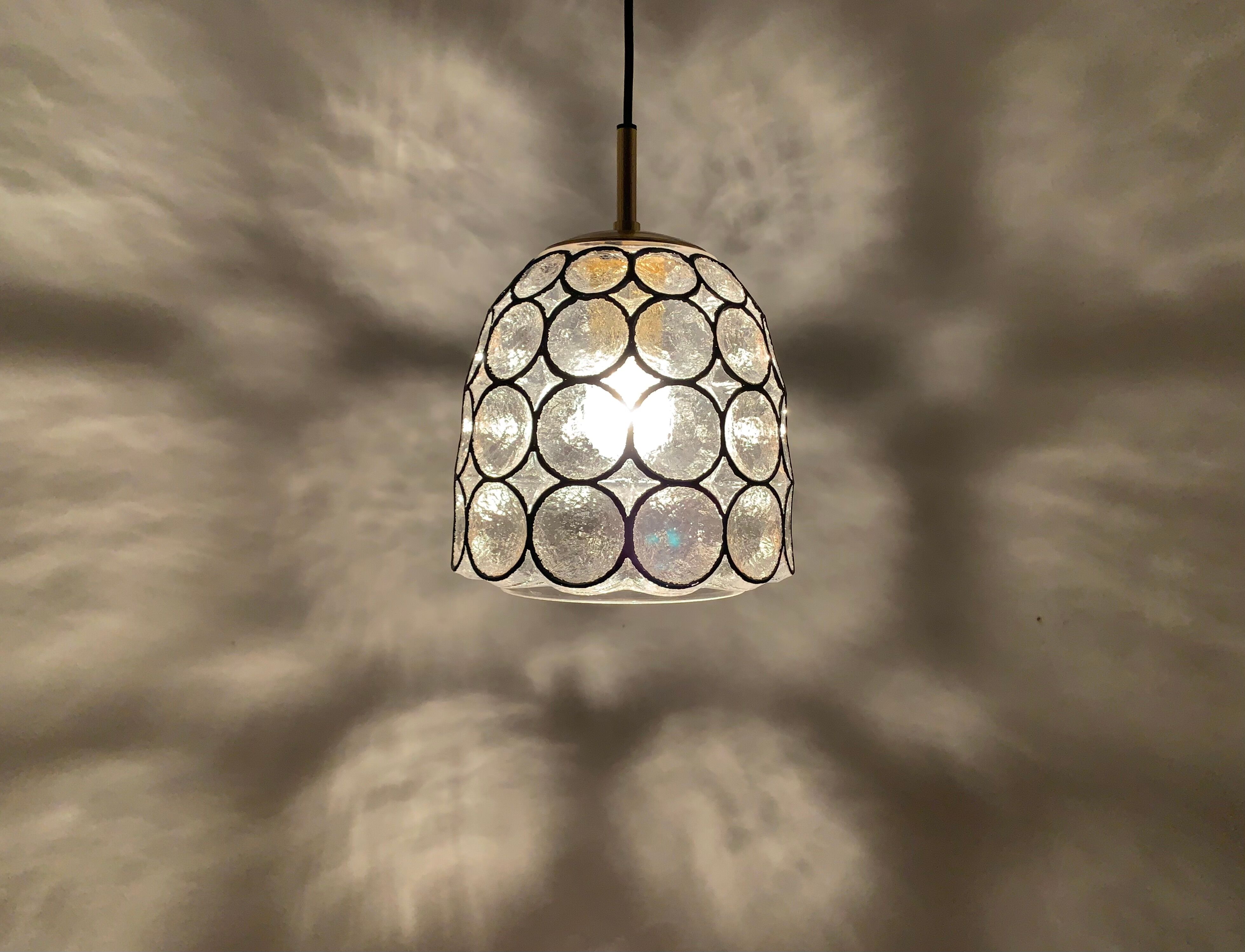 Iron ring design glass pendant lamp by Glashütte Limburg
