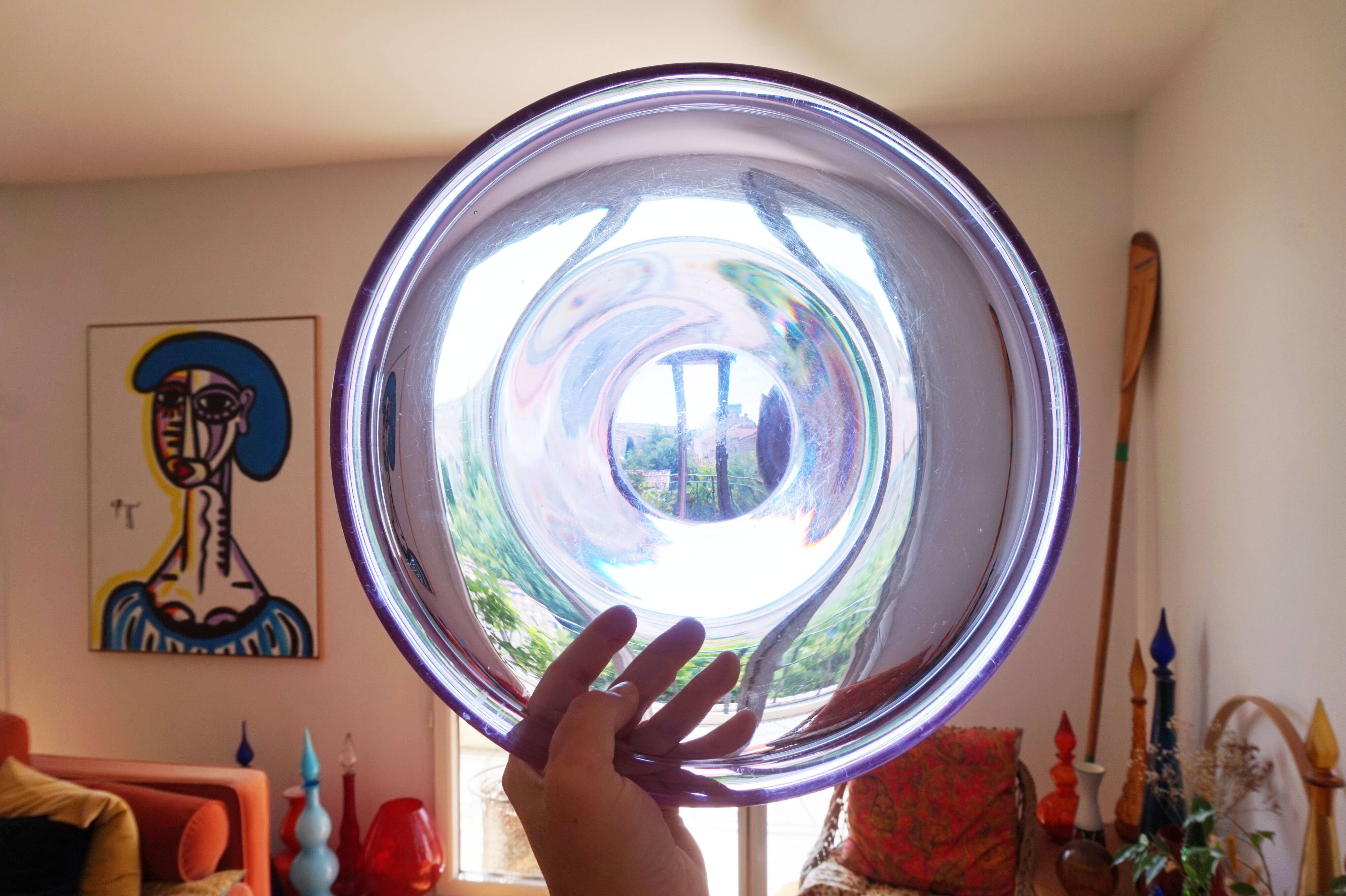 Large purple glass bowl 1970