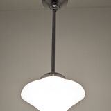 Art Deco glass suspension from Clichy, speckled white, France circa 1920.