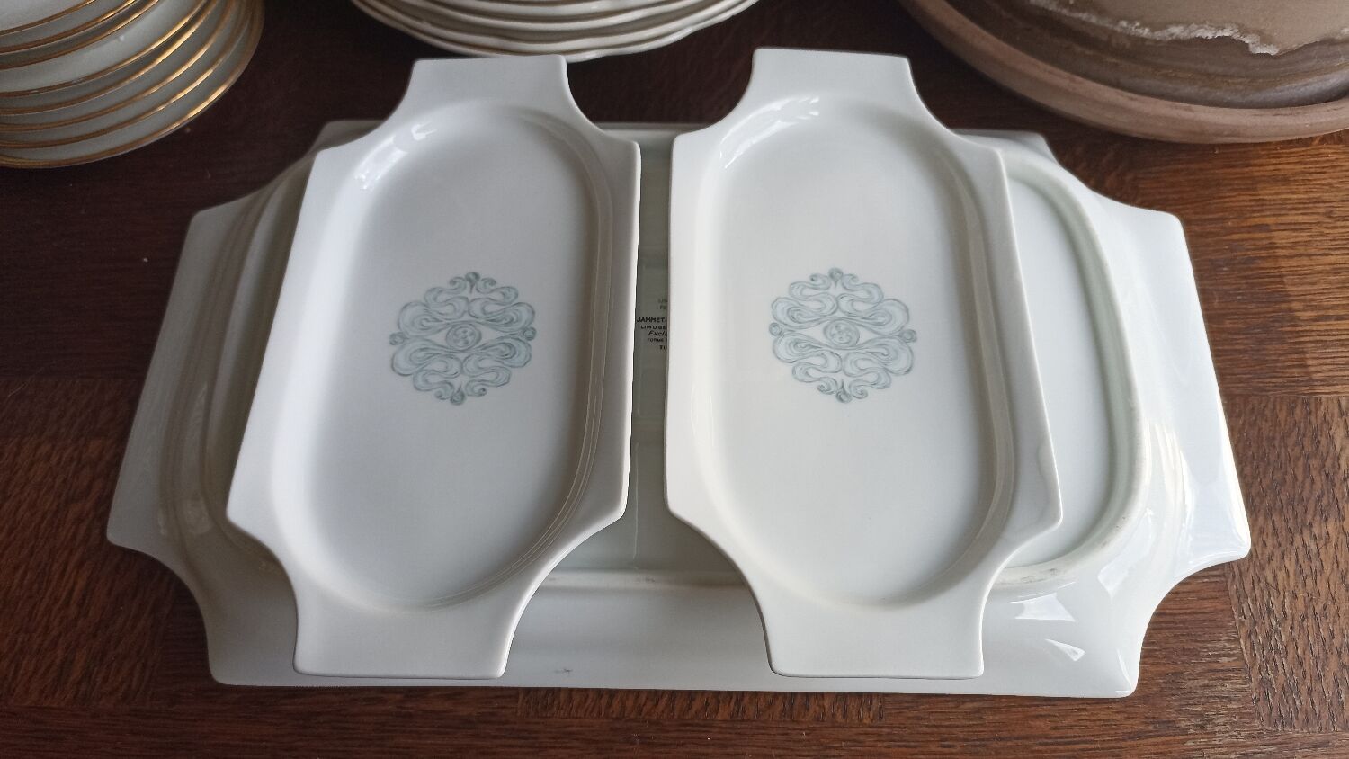 3 Jammet-Seignolles serving dishes in Limoges porcelain. Parable, Turku décor