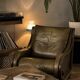Pair of vintage cognac leather armchairs & solid wood – club/lounge style