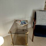 Modernist brass and smoked glass table - 1970s gallery style.