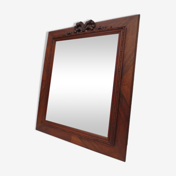 Miroir rectangulaire, cadre bois fruitier avec cocarde