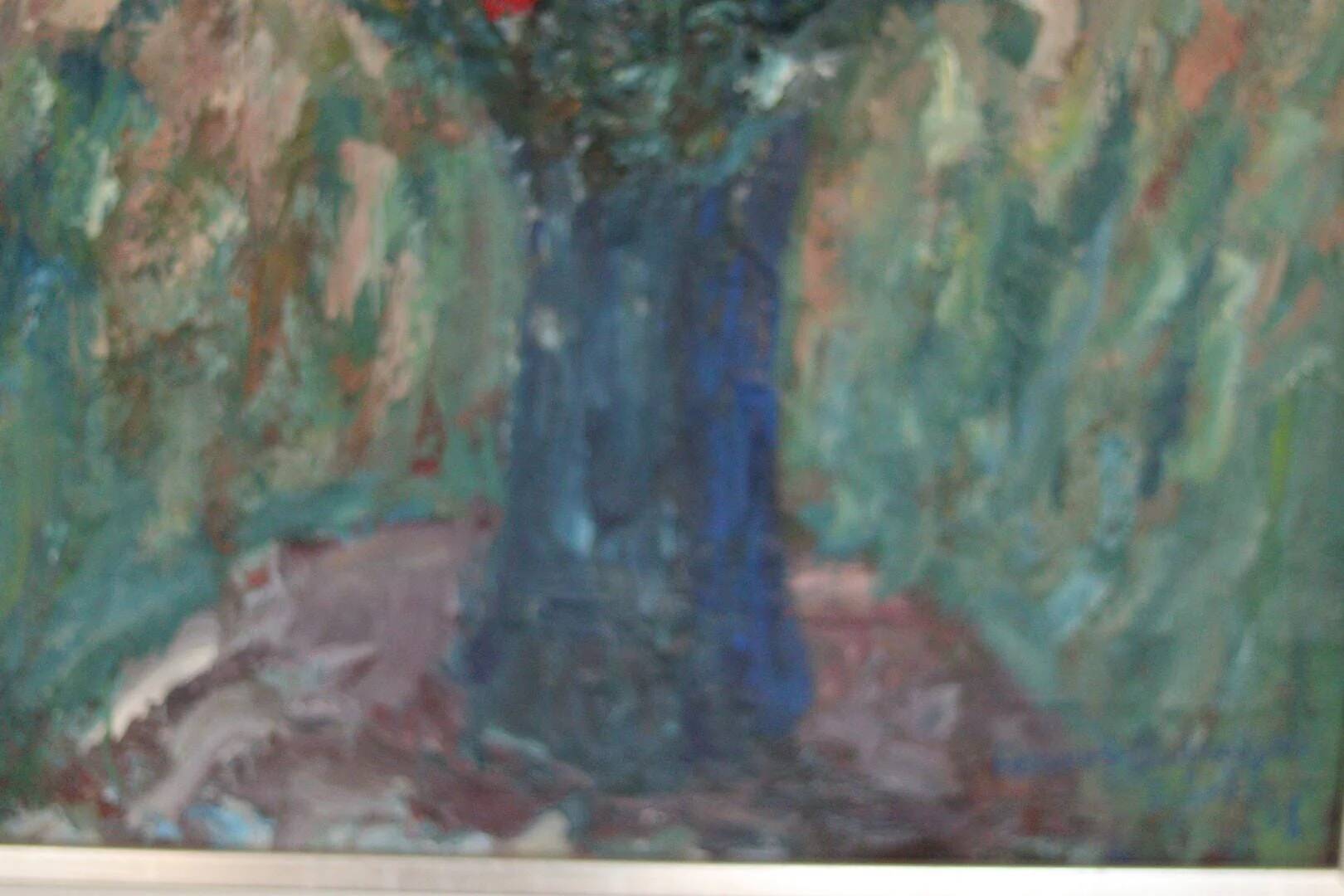 Huile sur toile suédoise – « Vase bleu » par Lennart Andersson