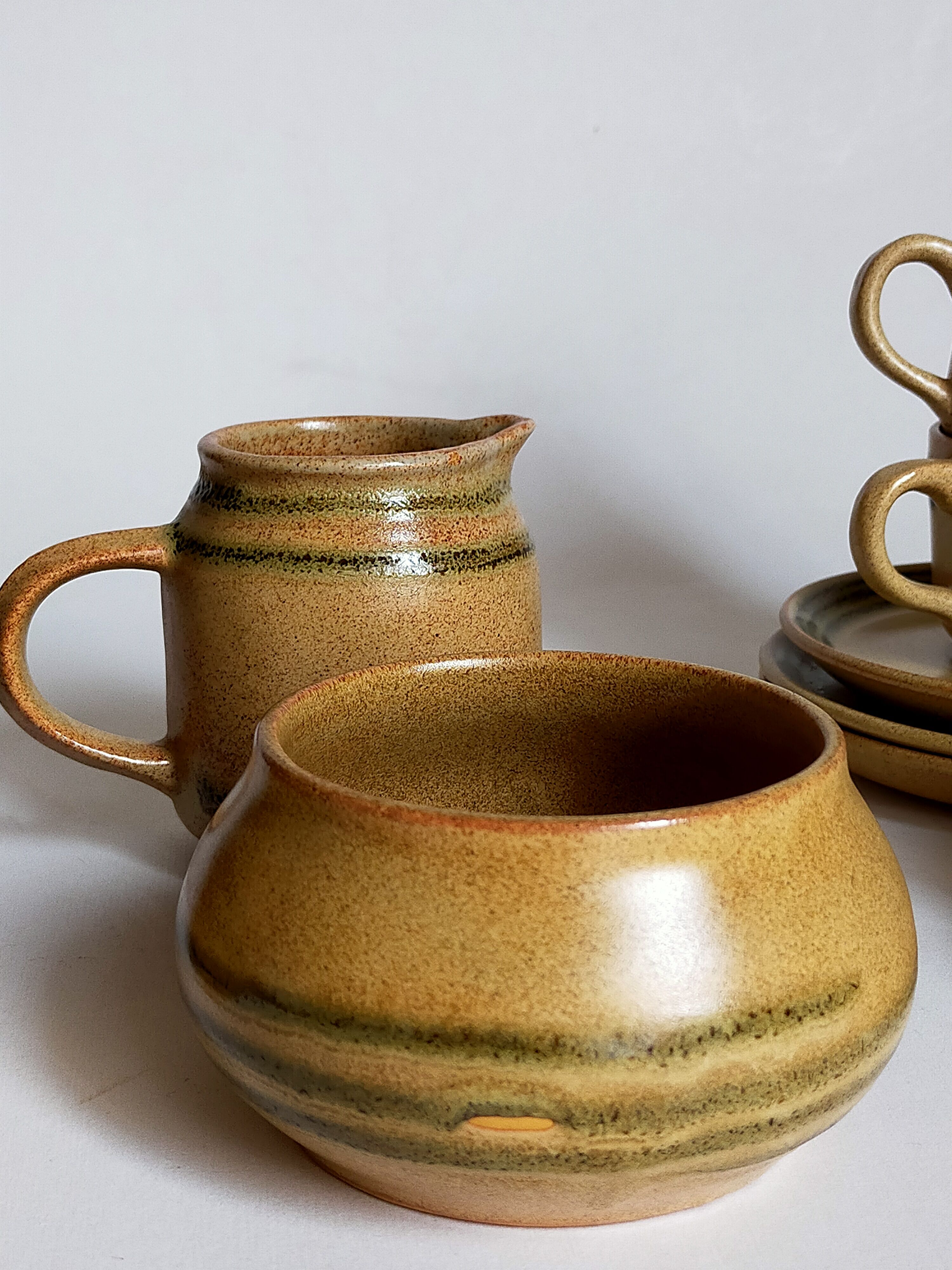 Set coffee cups Sarreguemines sugar bowl and vintage milk pot service"Cottage"