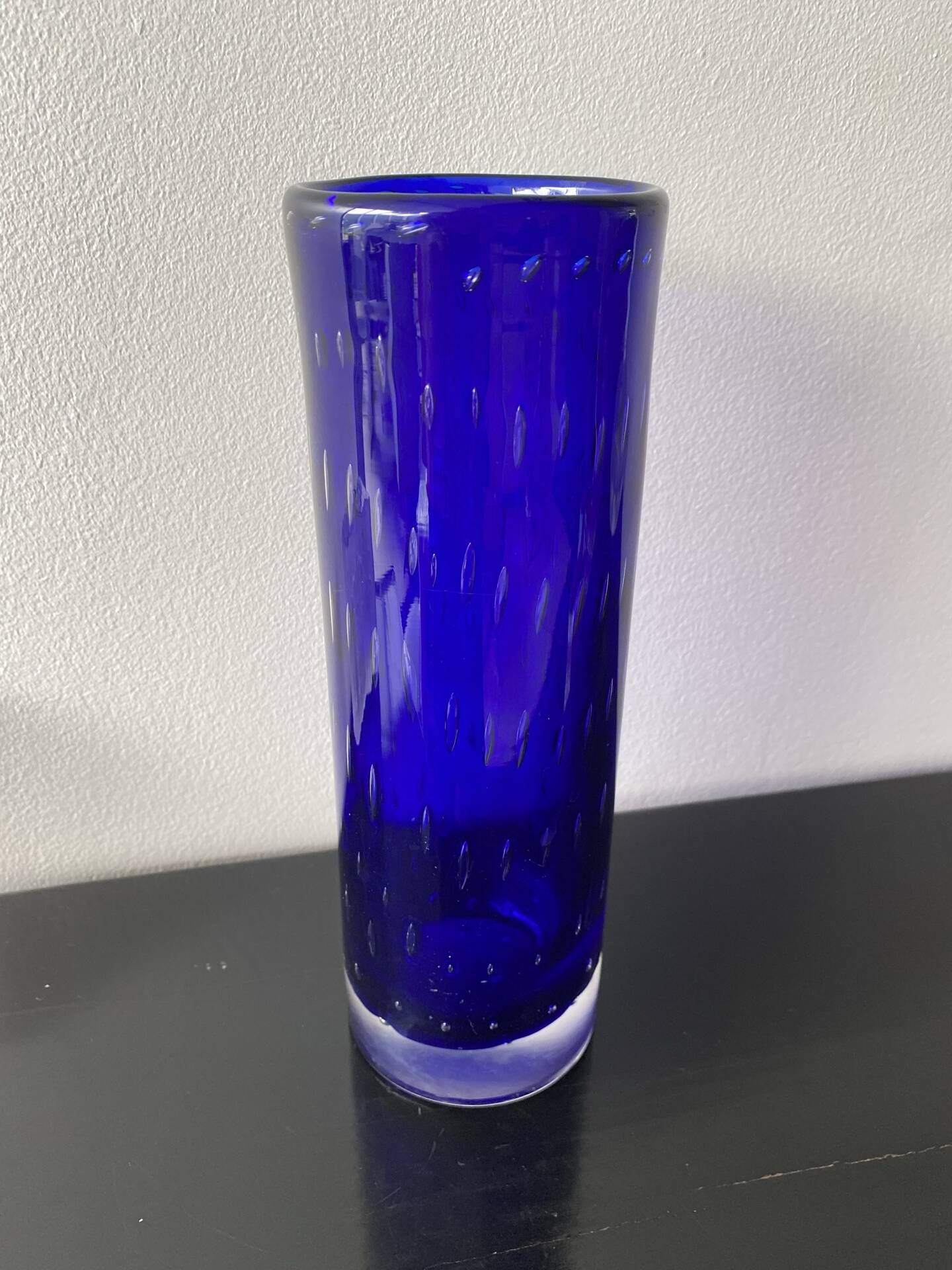 Vintage Scandinavian cobalt blue bubble glass vase from the brand.