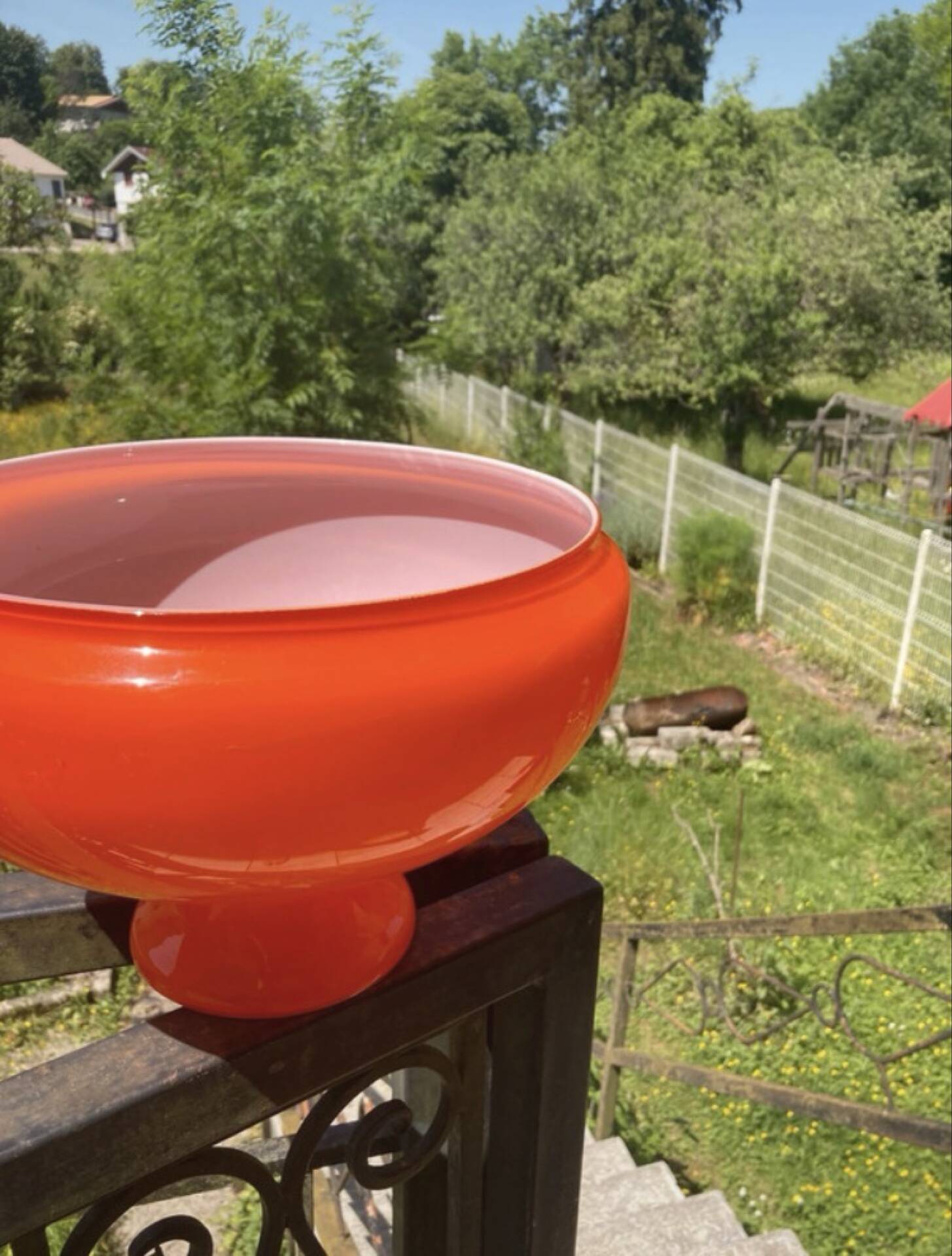 Suspension en opaline couleur orange flamboyante