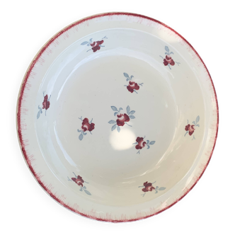 Hollow dish, Senlis model, KG luneville, France, burgundy rose patterns and gray foliage