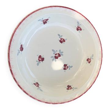 Plat creux, modele Senlis, KG luneville, france, motifs de roses bordeaux et feuillage gris