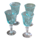Set of 4 large wine glasses in blown and bubbled glass, green, wine color