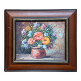 Oil Painting Bouquet of Flowers Impressionist Signed Boucher Wooden Frame