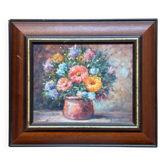 Oil Painting Bouquet of Flowers Impressionist Signed Boucher Wooden Frame
