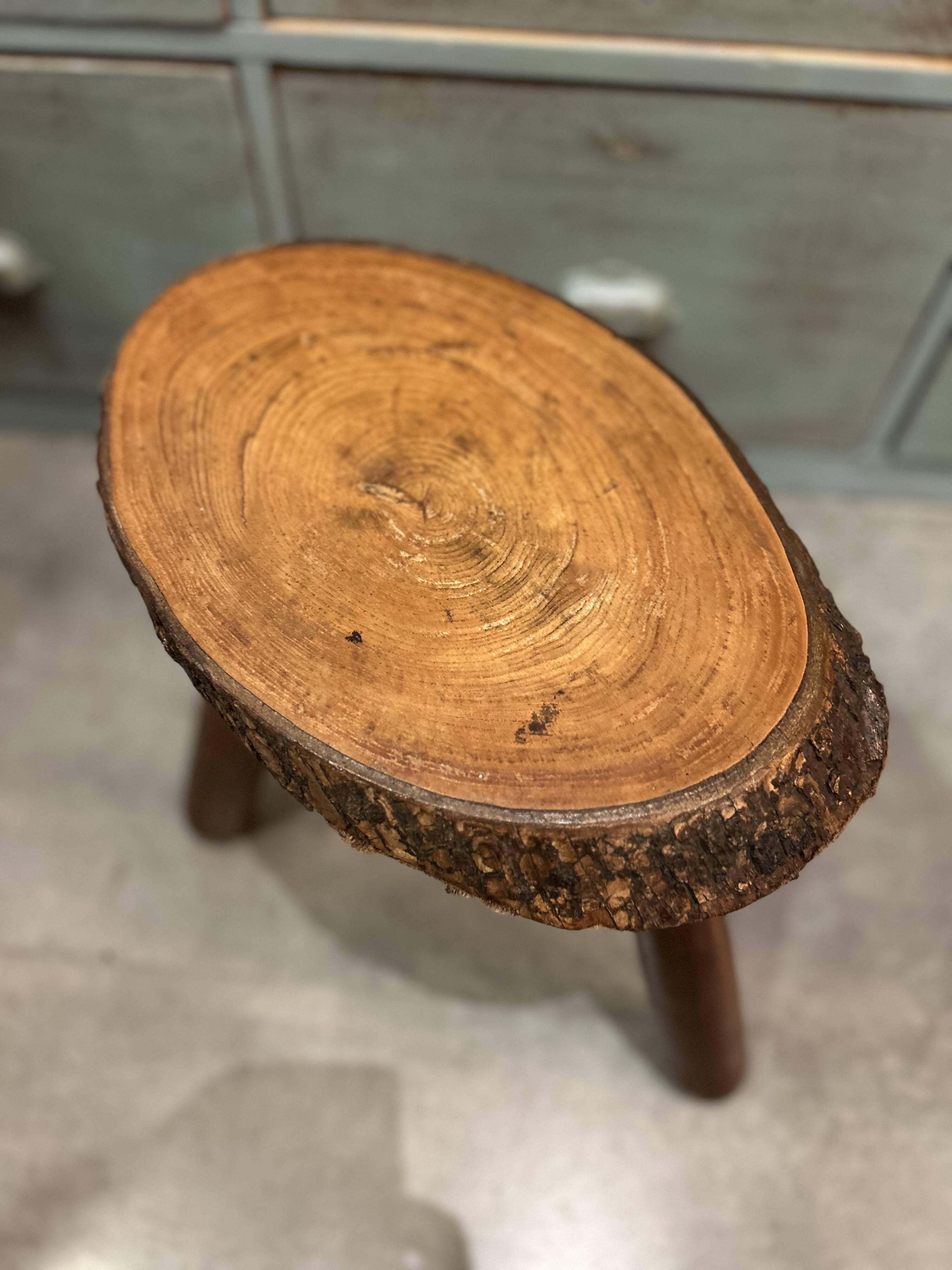 Brutalist tripod stool in solid wood