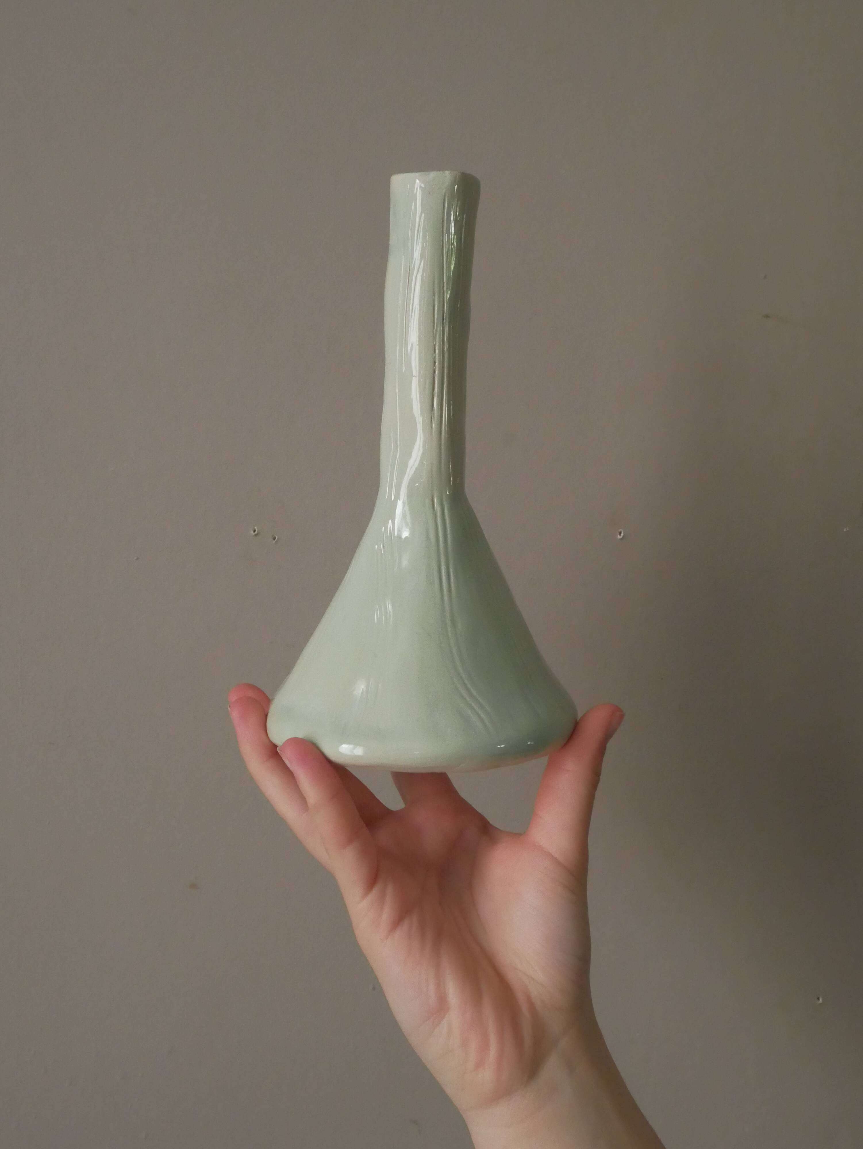 Vintage enameled ceramic soliflore vase, artisanal handmade pottery