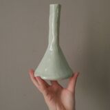 Vintage enameled ceramic soliflore vase, artisanal handmade pottery