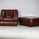 Ensemble fauteuil et table basse cuir, Italie, circa 1970. space age