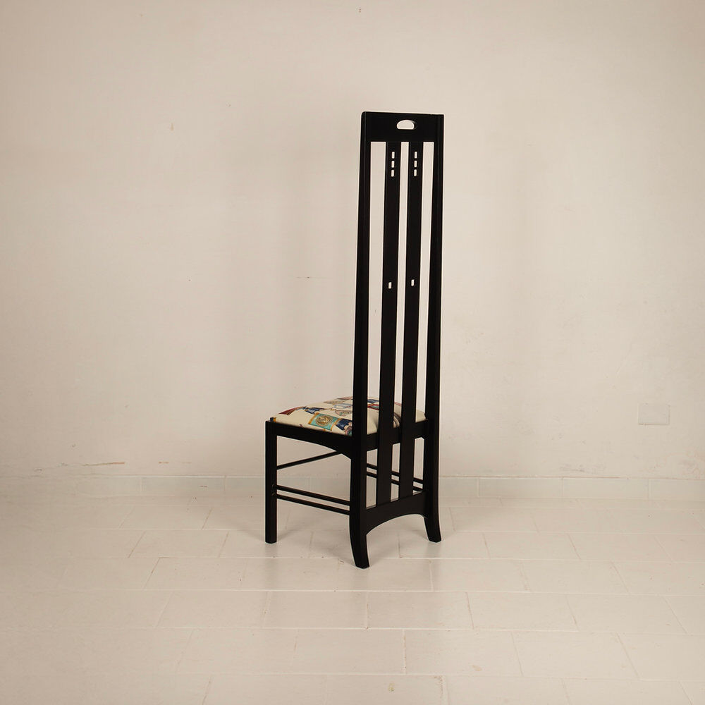 High Ingram chair by Charles R. Mackintosh for Alivar with Fornasetti fabric